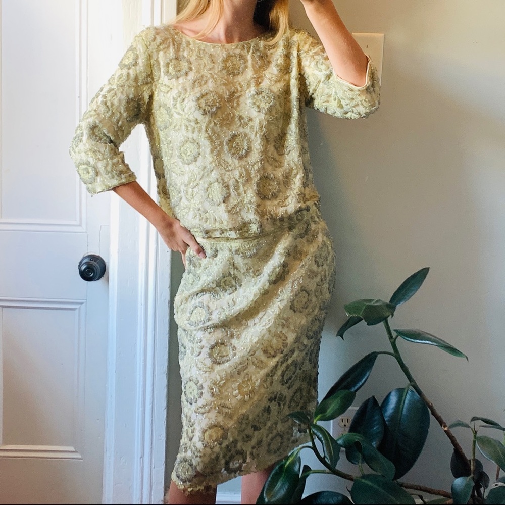 Vintage 50s two piece skirt suit set beaded